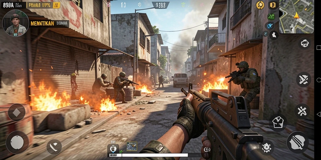 Tampilan screenshot gameplay FPS dari 898A yang penuh aksi.