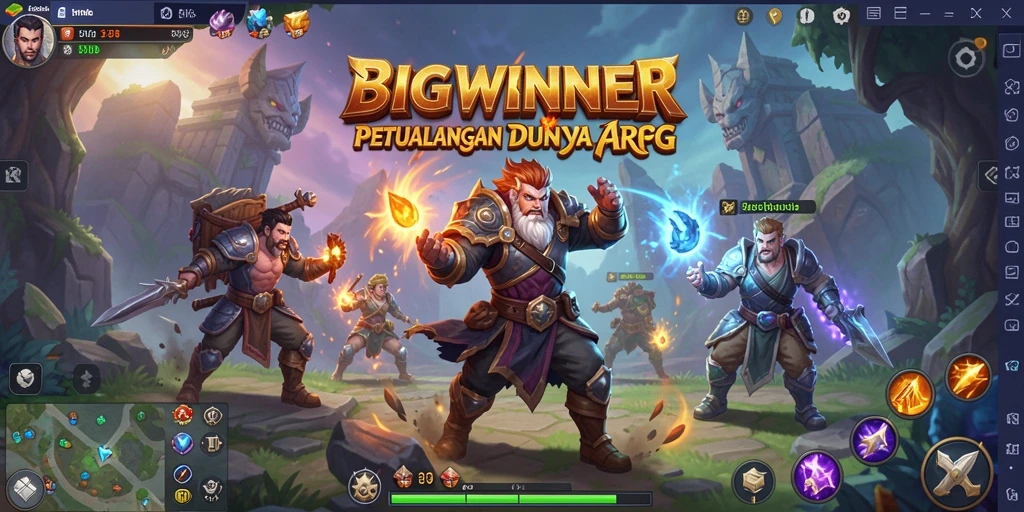 Tampilan gameplay <strong>BIGWINNER</strong> yang menampilkan pertarungan epik dan grafis menakjubkan.