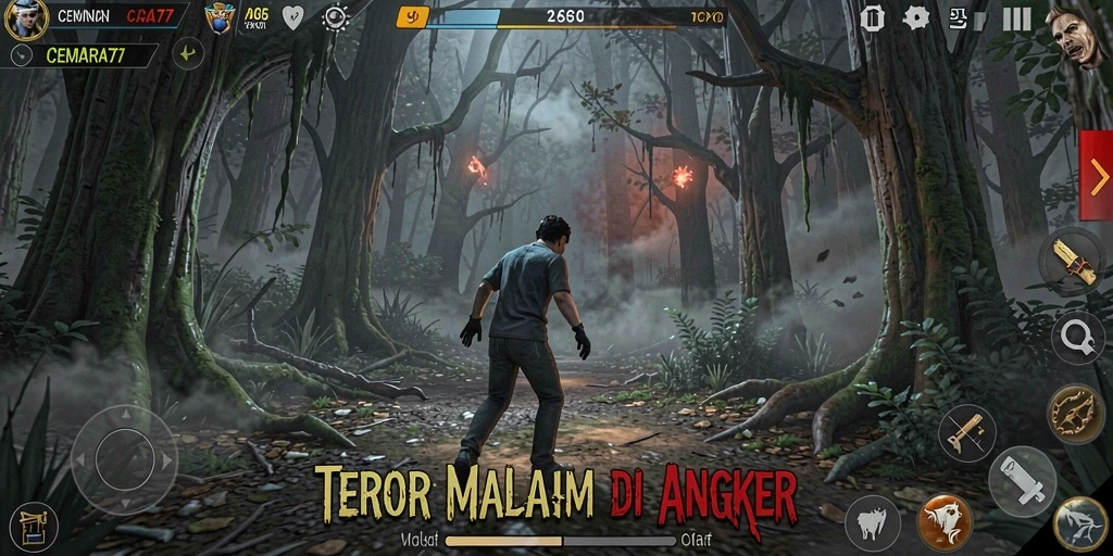 Tampilan gameplay menyeramkan di hutan angker CEMARA77.