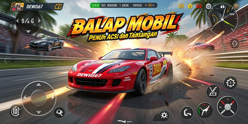 Tangkapan layar DEWI567 menampilkan balapan mobil yang mendebarkan.