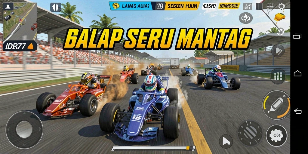 Gameplay balap seru dalam IDR77 dengan berbagai mobil dan trek.
