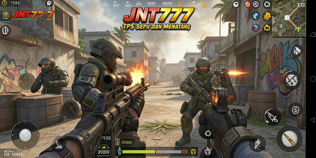 Screenshot menampilkan aksi seru dalam gameplay TPS JNT777.