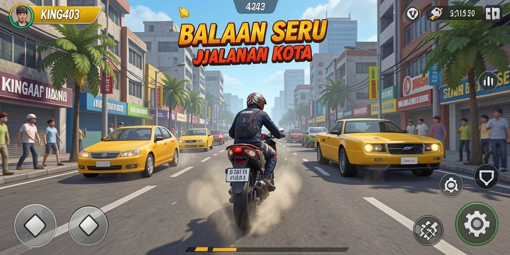 Tampilan gameplay KING403 yang menegangkan di jalanan kota.
