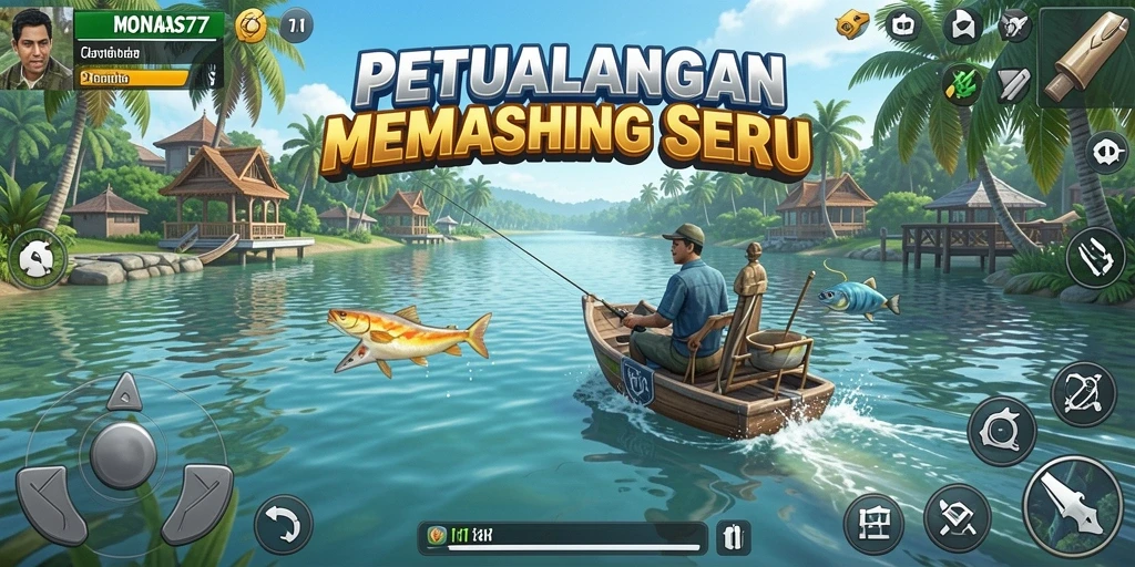 Screenshot gameplay MONAS77 yang menampilkan aksi memancing yang mendebarkan.