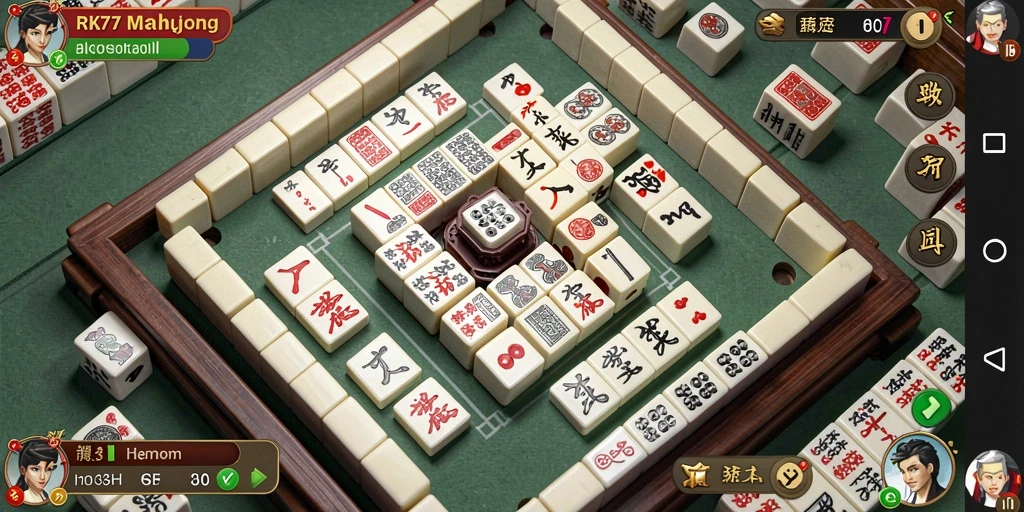 Tampilan gameplay RK77 yang menampilkan ubin Mahjong yang indah.