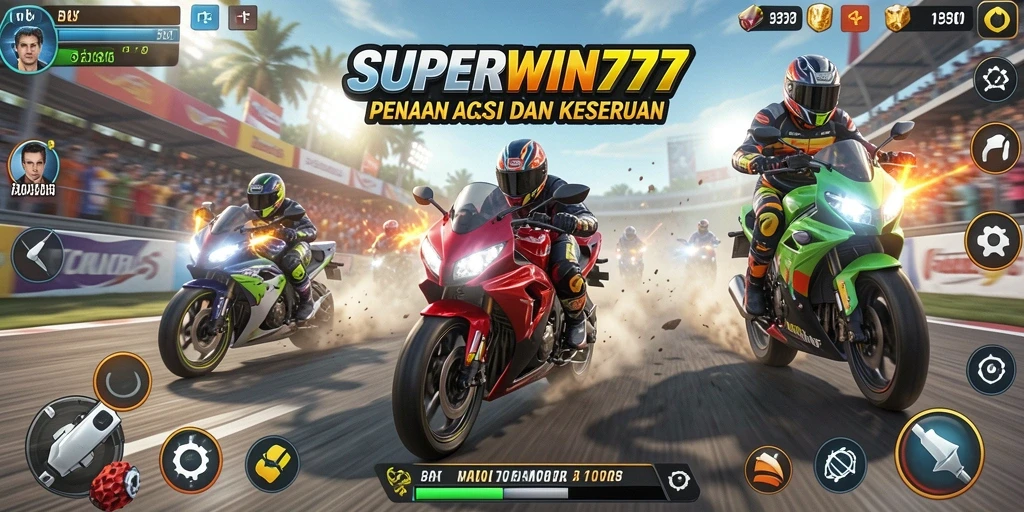 Tampilan gameplay balapan motor yang intens dan mendebarkan.