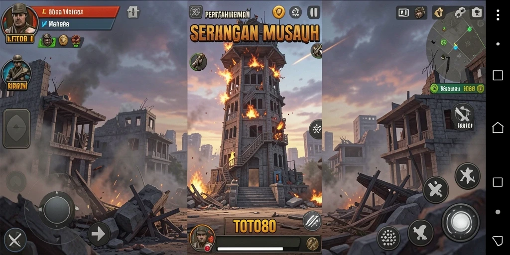 Screenshot TOTO80 menampilkan aksi menara yang epik dalam pertahanan.