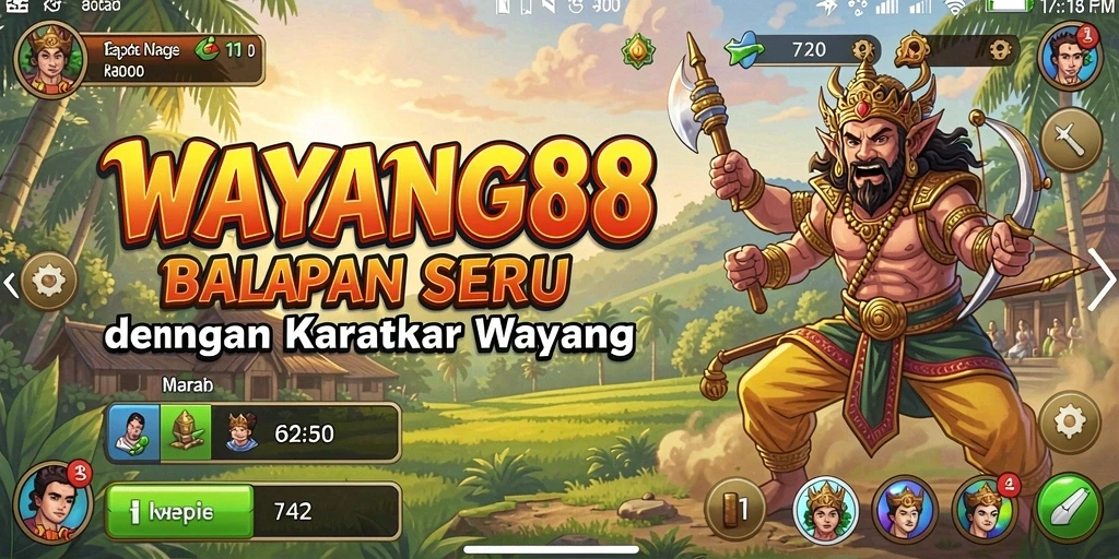 Tampilan gameplay balapan seru di WAYANG88 dengan karakter wayang.